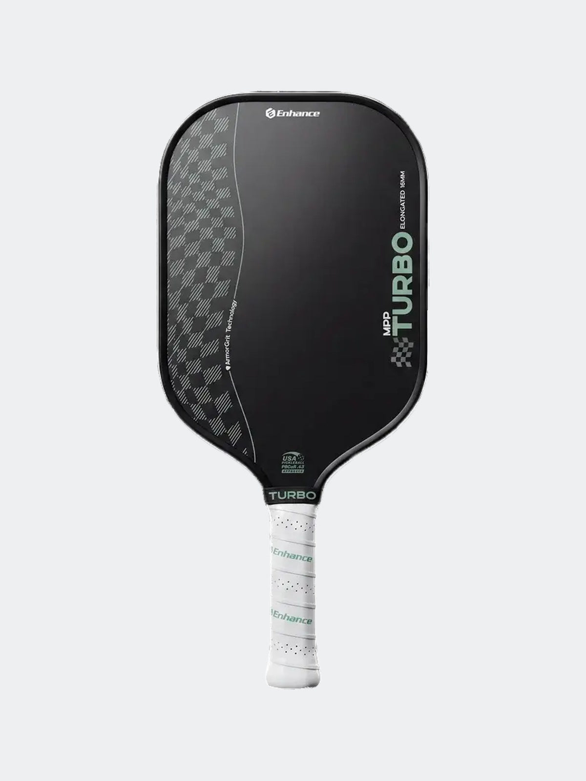 Enhance MPP Turbo ArmorGrit Elongated pickleball paddle in Black, front face