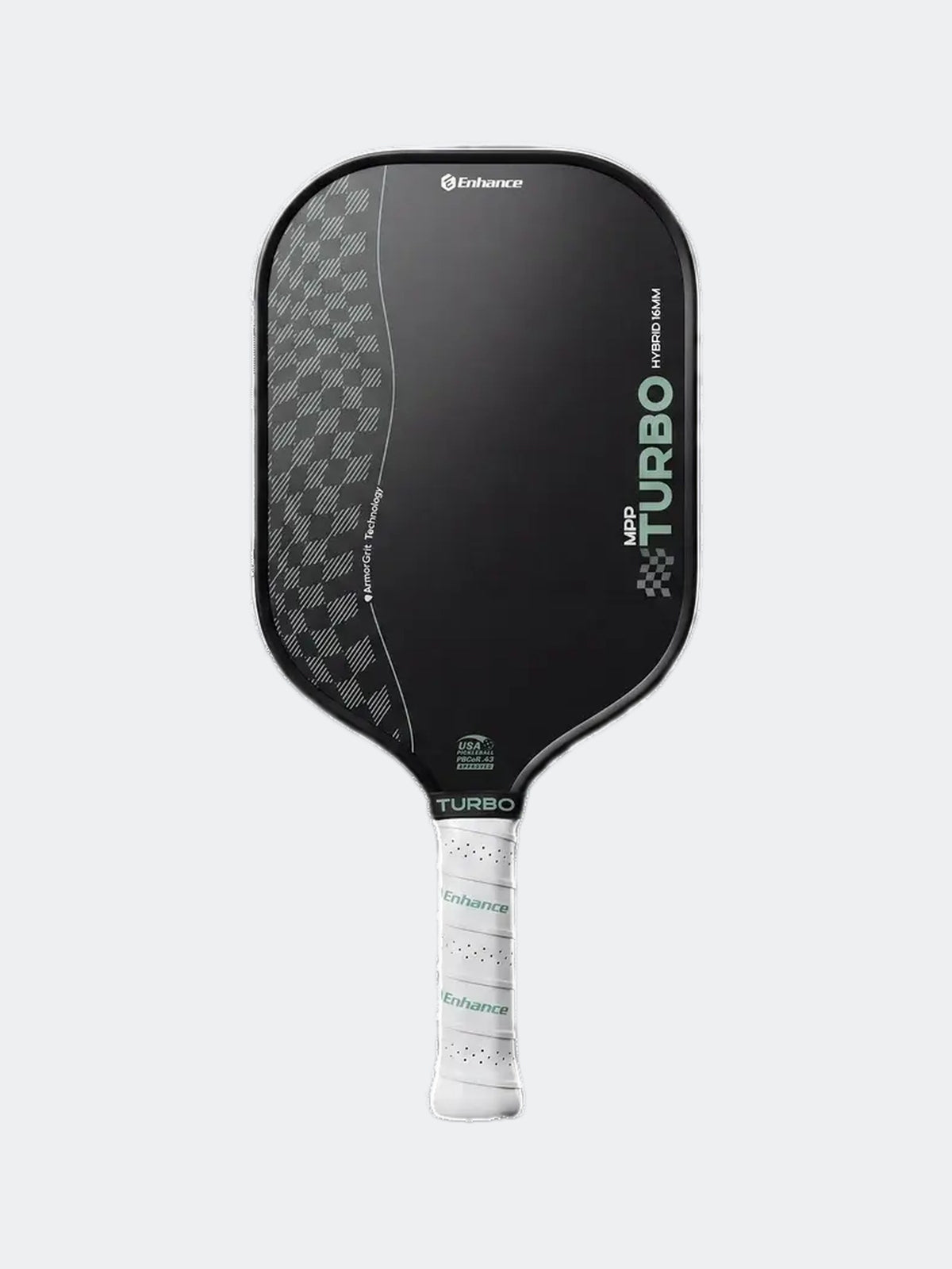 Enhance MPP Turbo ArmorGrit Hybrid pickleball paddle in Black, front face