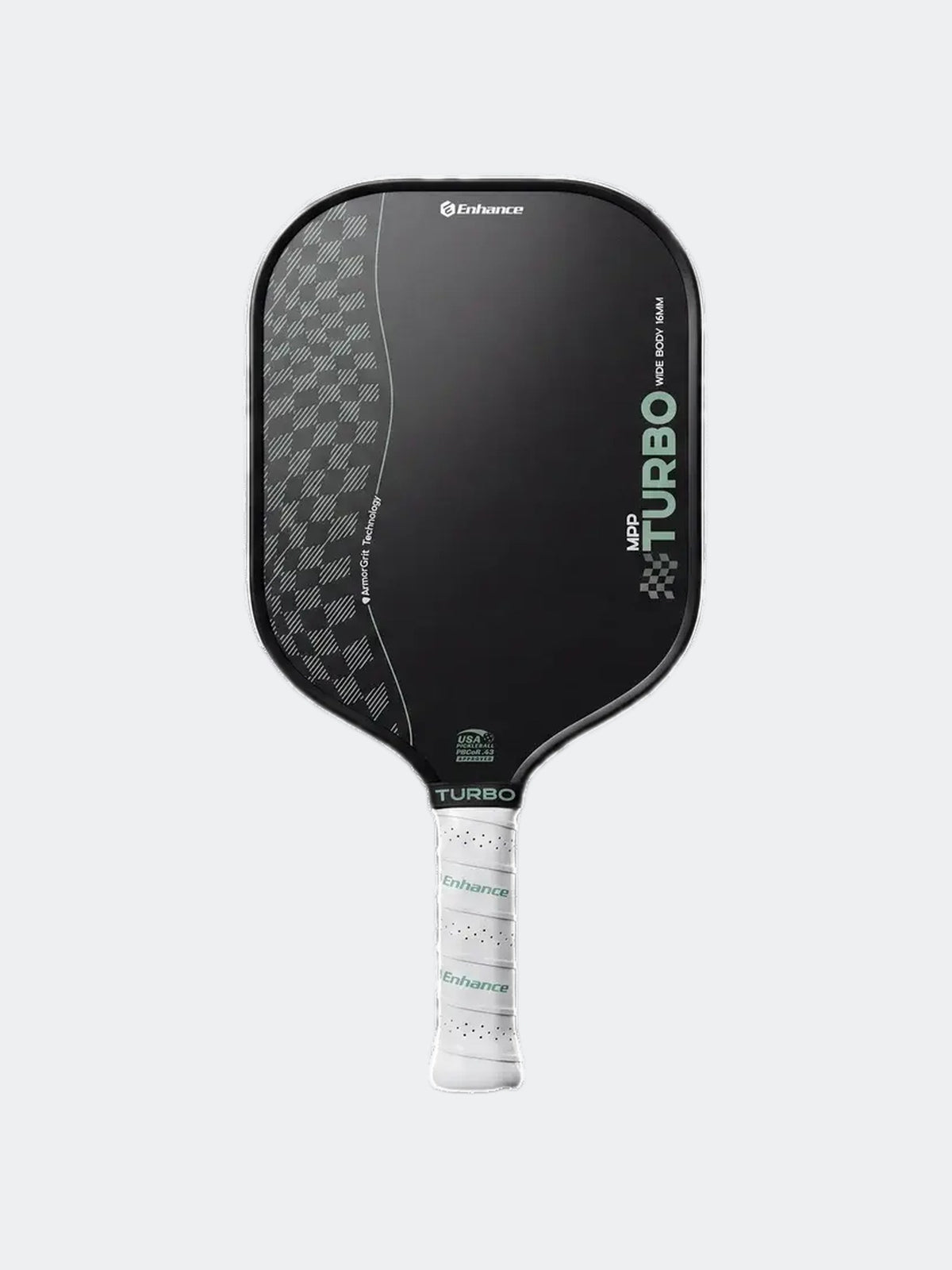 Enhance MPP Turbo ArmorGrit Widebody pickleball paddle in Black, front face